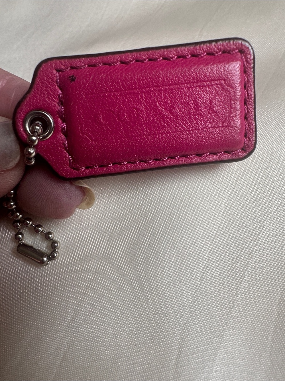 Coach Hot Pink/fuchsia Leather Hang Tag with silver Ball Chain